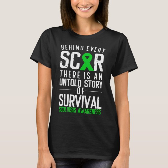 Scoliose Awareness Scar Back Operation Green Ribbo T-Shirt (Vorderseite)