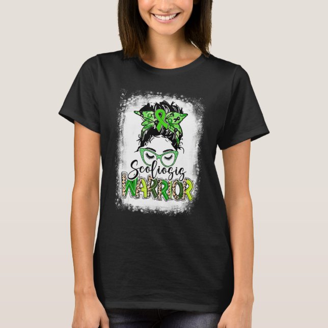Scoliose Warrieness Messy Bun Green Ribbon T-Shirt (Vorderseite)