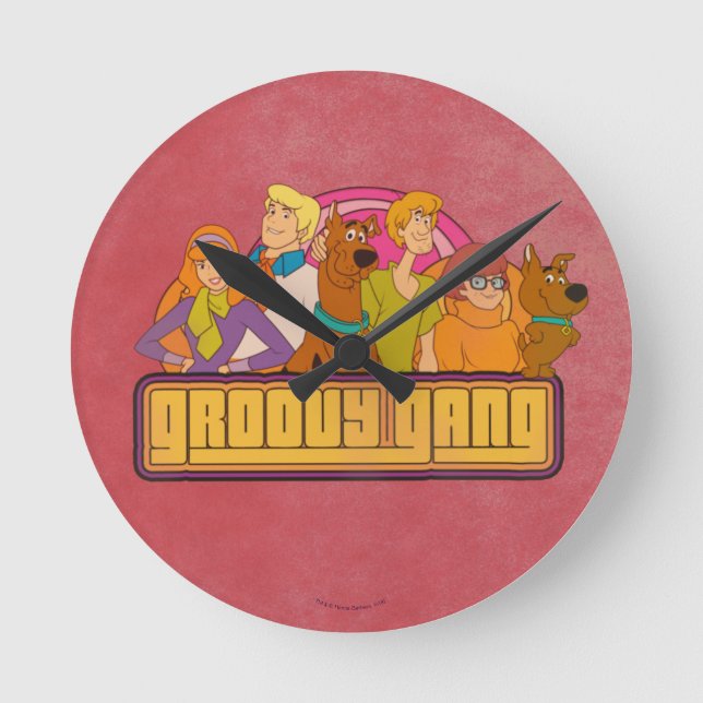 Scooby-Doo | "Groovy Gang" Retro Cartoon Graphic Runde Wanduhr (Vorderseite)