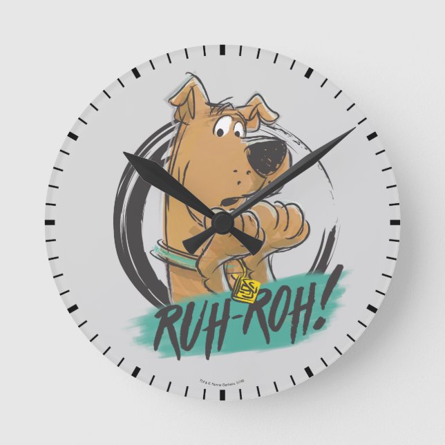 Scooby-Doo "Ruh Roh!" Marker Sketch Runde Wanduhr (Vorderseite)