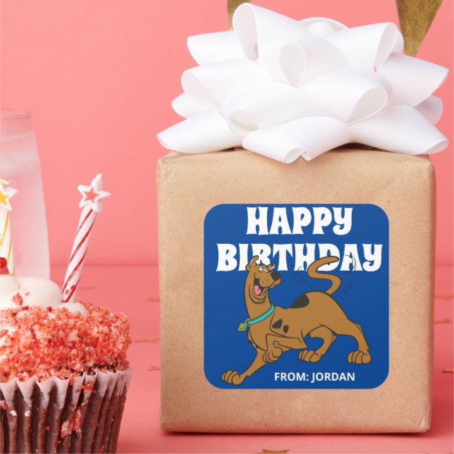 Scooby-Doo Schwanz Wag | Happy Birthday Quadratischer Aufkleber (Party)