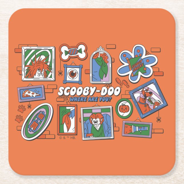 Scooby-Doo Wall of Halloween Picture Frames Rechteckiger Pappuntersetzer (Vorderseite)