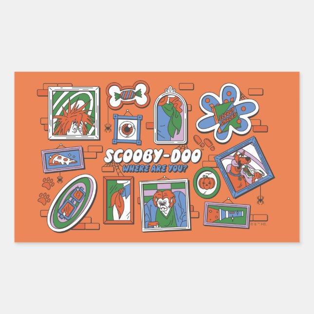 Scooby-Doo-Wand aus Halloween-Bilderrahmen Rechteckiger Aufkleber (Vorderseite)