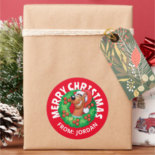Scooby im Weihnachtskranz PERSONALISIERT Runder Aufkleber