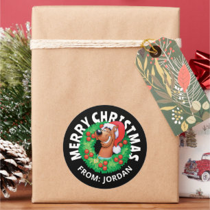 Scooby im Weihnachtskranz PERSONALISIERT Runder Aufkleber