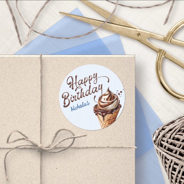 Scoop Ice Cream Boys Geburtstag Runder Aufkleber (Von Creator hochgeladen)