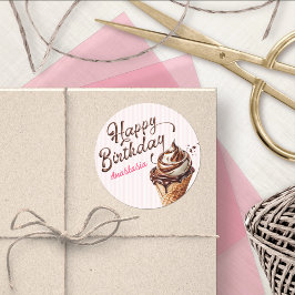 Scoop Ice Cream Girls Birthday Classic Round Stick Runder Aufkleber