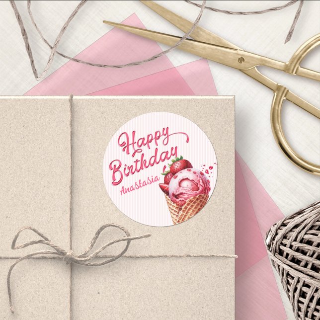 Scoop Ice Cream Girls Geburtstag Runder Aufkleber (Von Creator hochgeladen)