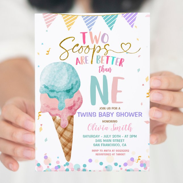 Scoop Ice Cream Twins Baby Dusche Einladung (Von Creator hochgeladen)