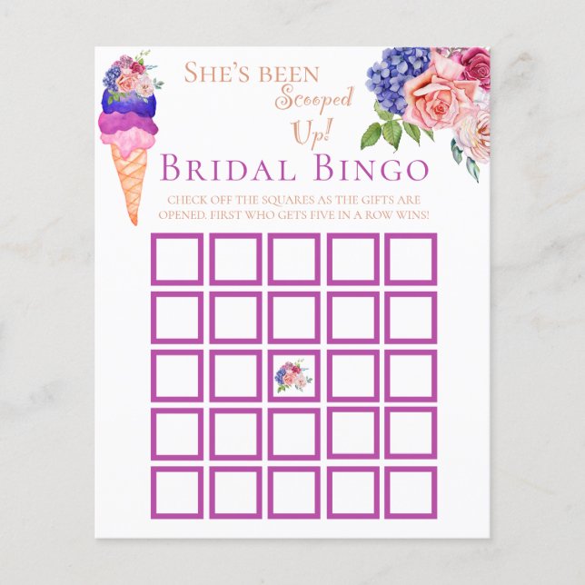 Scooper Ice Cream Floral Brautparty Bingo Game (Vorderseite)