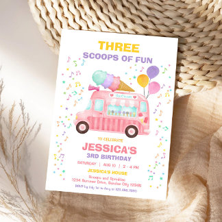 Scoops Of Fun Eiswagen Rosa Mädchen Geburtstag Einladung