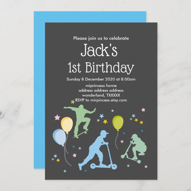 Scooter, Bikes, Skateboards, fahren weiter Einladung (Vorne/Hinten)