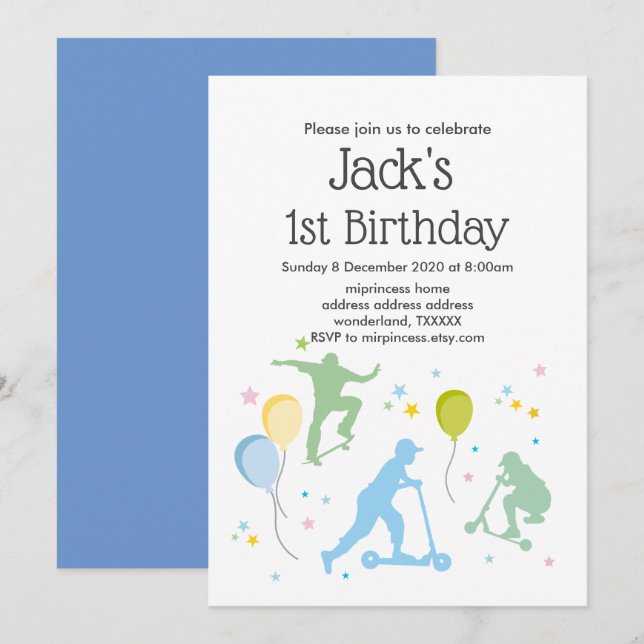 Scooter, Bikes, Skateboards, fahren weiter Einladung (Vorne/Hinten)