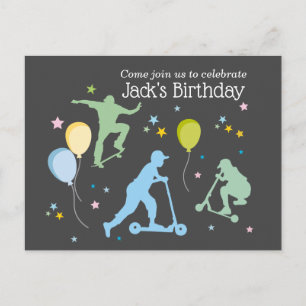 Scooter, Bikes, Skateboards, fahren weiter Einladungspostkarte