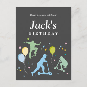 Scooter, Bikes, Skateboards, fahren weiter Einladungspostkarte