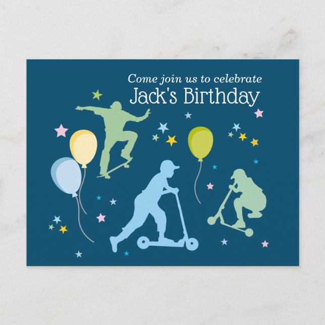 Scooter, Bikes, Skateboards, fahren weiter Einladungspostkarte (Vorderseite)