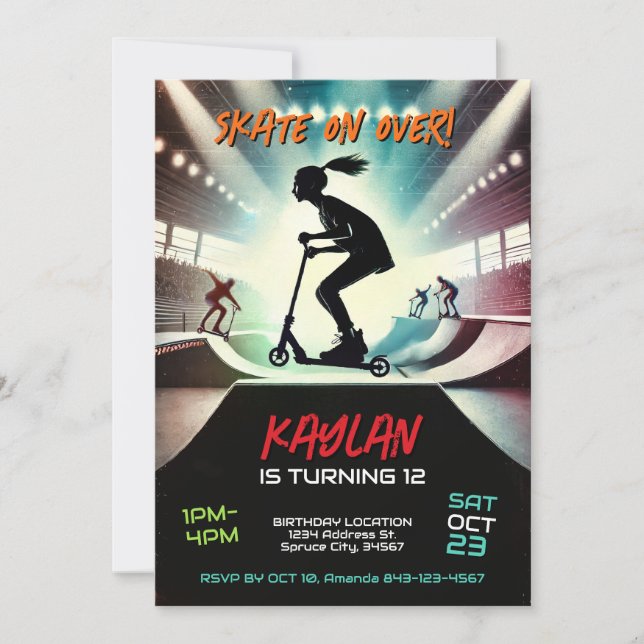 Scooter Birthday Einladung für Mädchen (Vorderseite)