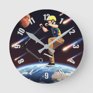 Scooter-Fahren Zu Den Sternen - Rollerfahrer Im We Runde Wanduhr