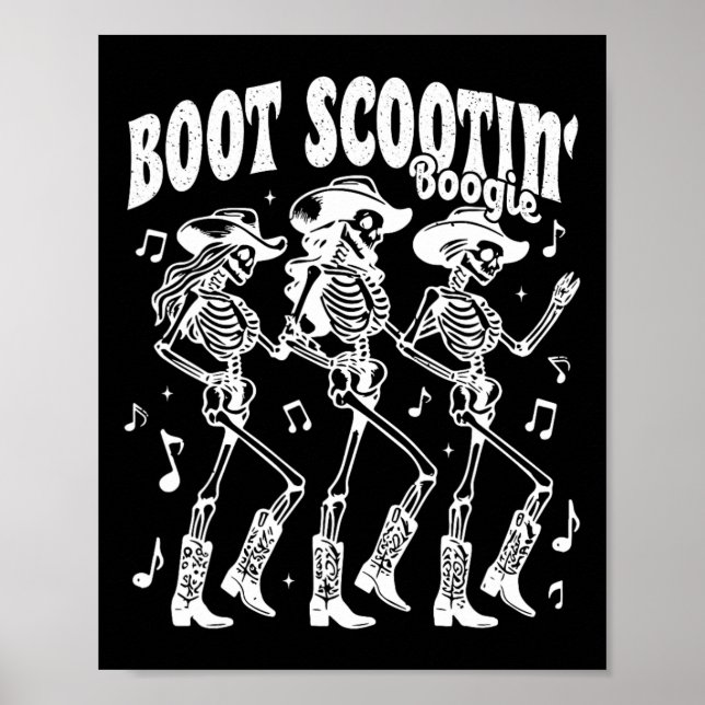Scootin' Boogie Retro Western Skelettanzkühe Poster (Vorne)