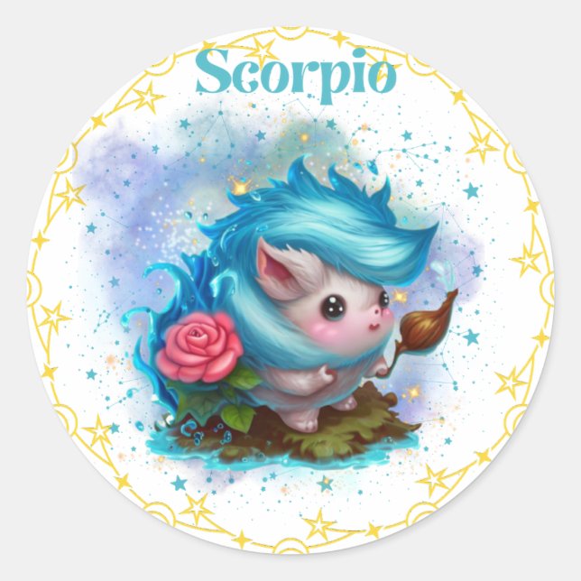 Scorpio-Aufkleber für elementare Igel Runder Aufkleber (Vorderseite)
