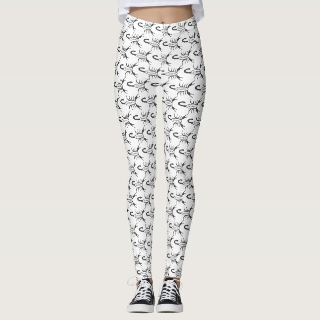 Scorpio Black Scorpion Star Sign Gemustert Leggings (Vorderseite)