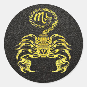 Scorpio Gold auf Leder Runder Aufkleber
