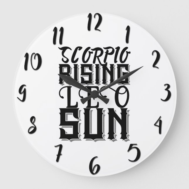 Scorpio Rising Leo Sun Astrologie Horoskop Zodiac Große Wanduhr (Vorderseite)
