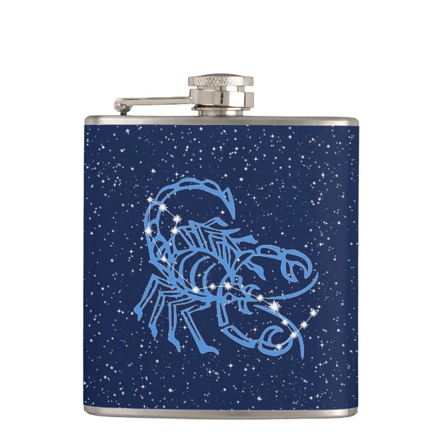 Scorpio-Sternbild und Zodiaka-Zeichen mit Sternen Flachmann (Vorderseite)
