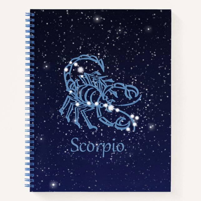 Scorpio-Sternbild und Zodiaka-Zeichen mit Sternen Notizbuch (Vorderseite)