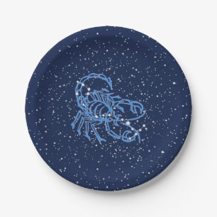 Scorpio-Sternbild und Zodiaka-Zeichen mit Sternen Pappteller