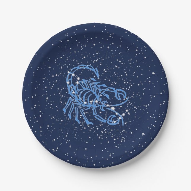 Scorpio-Sternbild und Zodiaka-Zeichen mit Sternen Pappteller (Vorderseite)