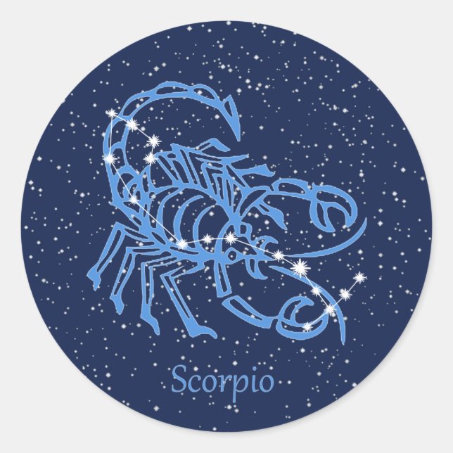 Scorpio-Sternbild und Zodiaka-Zeichen mit Sternen Runder Aufkleber (Vorderseite)