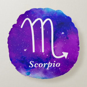 Scorpio Symbol Lila Blauer Nebel Rundes Kissen