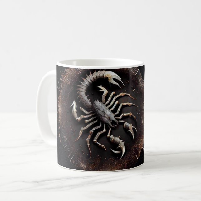 Scorpio-thematischer Nährwert Kaffeetasse (Vorderseite Links)