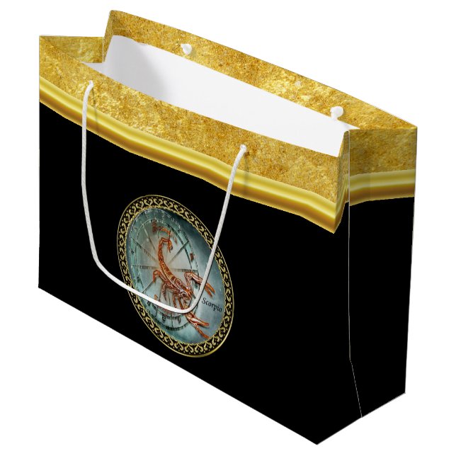 Scorpio Zodiac Astrologie Schwarze Goldfolie Desig Große Geschenktüte (Vorderseite Schrägansicht)