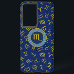 Scorpio Zodiac Astrologie Symbole Muster Gld Blues Samsung Galaxy Hülle<br><div class="desc">Zodiac Raddesign in hellen Imitaten gold,  hellblau und dunkelblau mit dem Scorpio Symbol Mitte auf einem astrologischen/zodiakischen Zeichen Muster in einem Imitat goldfarben auf dunkelblauem Hintergrund.</div>