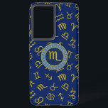 Scorpio Zodiac Astrologie Symbole Muster Gld Blues Samsung Galaxy Hülle<br><div class="desc">Zodiac Raddesign in hellen Imitaten gold,  hellblau und dunkelblau mit dem Scorpio Symbol Mitte auf einem astrologischen/zodiakischen Zeichen Muster in einem Imitat goldfarben auf dunkelblauem Hintergrund.</div>