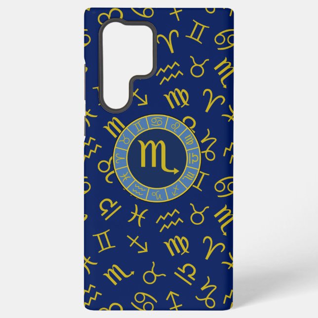 Scorpio Zodiac+Astrologie Symbole Muster Gld+Blues Samsung Galaxy Hülle (Rückseite)