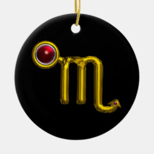 SCORPIO ZODIAC BIRTHDAY JEWEL Red Grenade Gold Keramik Ornament