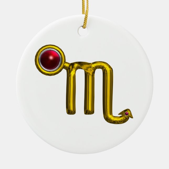 SCORPIO ZODIAC BIRTHDAY JEWEL Red Grenade Gold Keramikornament (Vorne)