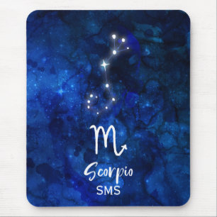 Scorpio Zodiac Constellation Blue Galaxy Monogramm Mousepad