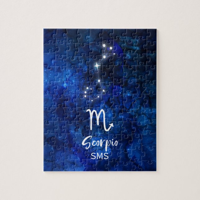 Scorpio Zodiac Constellation Blue Galaxy Monogramm Puzzle (Vertikal)