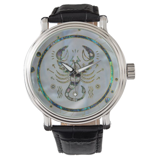 Scorpio Zodiac Gold Abalone Armbanduhr (Vorderseite)