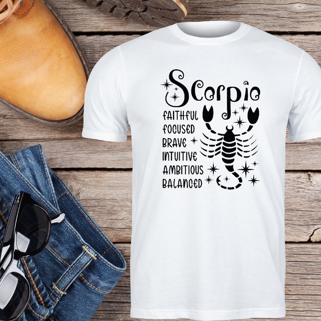 Scorpio Zodiac Horoskop Persönliche Merkmale T-Shirt (Von Creator hochgeladen)