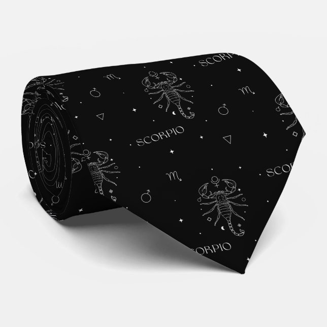 Scorpio Zodiac Pattern in White and Black Krawatte (Gerollt)