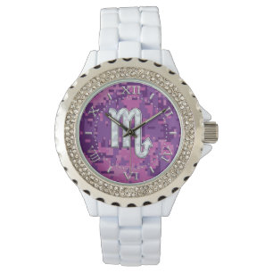 Scorpio Zodiac Pink Fuchsia Digitale Camouflage w Armbanduhr