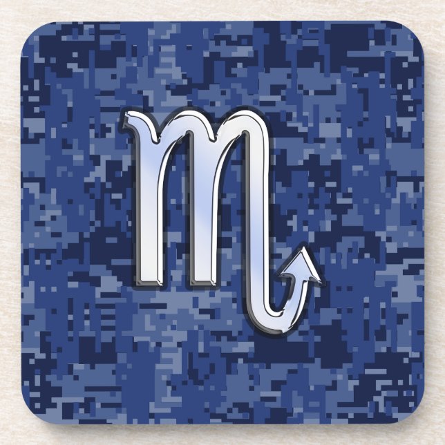 Scorpio Zodiac Sign auf Navy Blue Camouflage Dekor Untersetzer (Vorderseite)