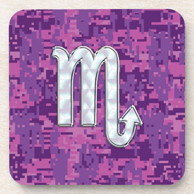 Scorpio Zodiac Sign auf Pink Fuchsia Digitale Camo Getränkeuntersetzer (Vorderseite)
