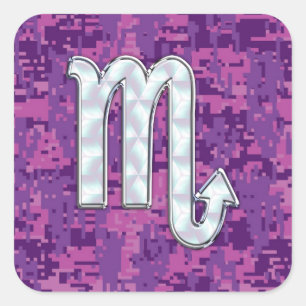 Scorpio Zodiac Sign auf Pink Fuchsia Digitale Camo Quadratischer Aufkleber