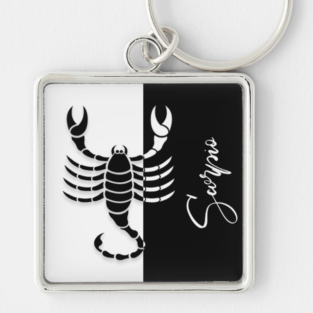 Scorpio Zodiac Sign, Black & White Keychain Schlüsselanhänger (Vorne)